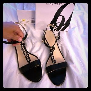 Nine West Black & Gold accent dress sandal heels